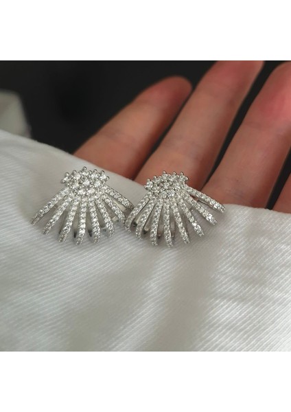 Vip Özel Seri Gümüş Renk Taşlı Abiye Kadın Küpe modelleri