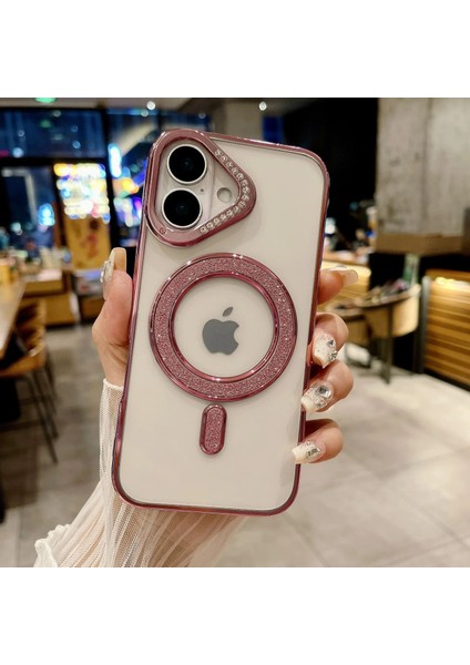 Apple iPhone 12 Pembe Elegance Taşlı Magsafe Telefon Kılıfı