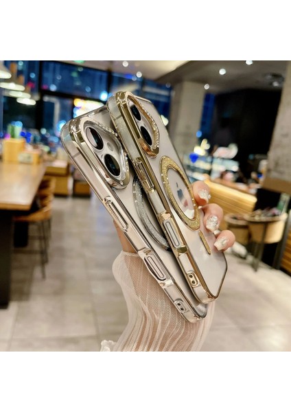 Apple iPhone 12 Pembe Elegance Taşlı Magsafe Telefon Kılıfı