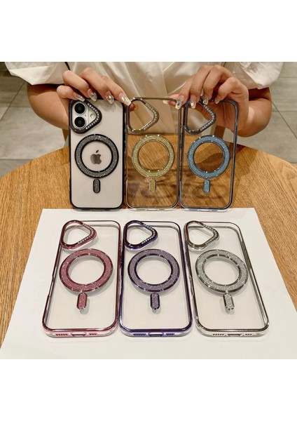 Apple iPhone 12 Pembe Elegance Taşlı Magsafe Telefon Kılıfı