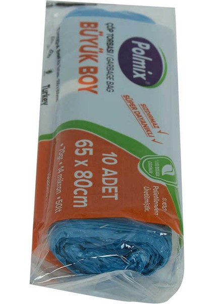 Çöp Torbası Büyük Boy 65 x 80 cm 70GR 14MIKRON 50LT Mavi Rulo 10 Adet