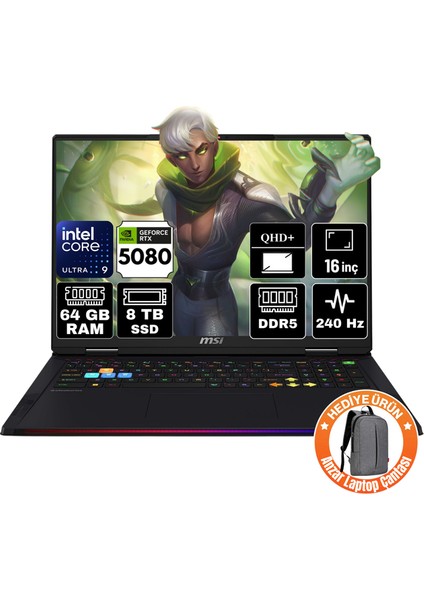 Msı Vector 16 Hx Aı Intel Core Ultra 9 275HX 64GB 8tb SSD RTX5080 16GB Windows 11 Home Qhd+ 16" 240Hz Taşınabilir Bilgisayar A2XWIG-A45