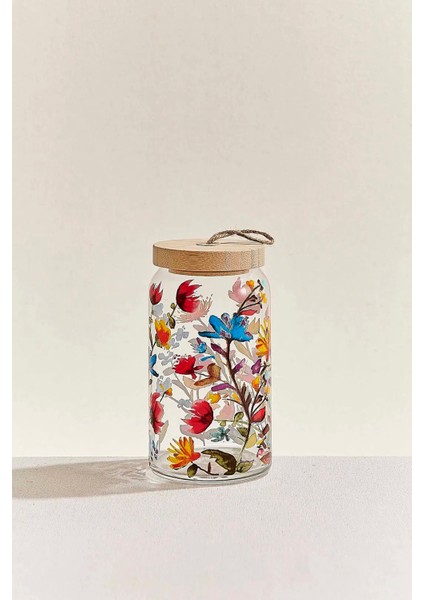 Ahşap Kapaklı Kavanoz Çiçek Desen 1130 Cc Tekli