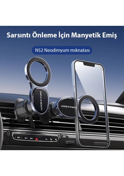 Ultra Güçlü Magsafe Uyumlu Araç Içi Telefon Tutucu 360 Döner Başlık Havalandırma Araç Tutucu