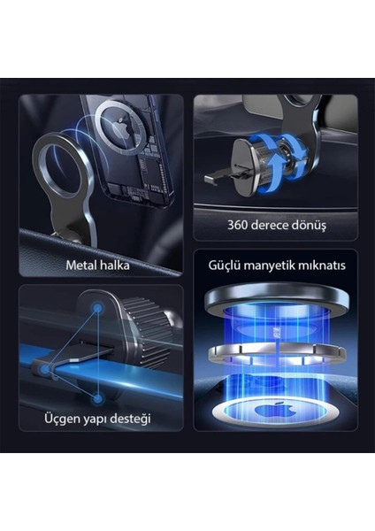 Ultra Güçlü Magsafe Uyumlu Araç Içi Telefon Tutucu 360 Döner Başlık Havalandırma Araç Tutucu
