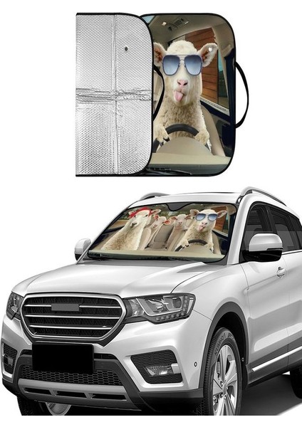 Araba Ön Cam Güneşliği Baskılı Metalize Parlak Alüminyum Katlanabilir Oto Güneşlik (130X70CM)
