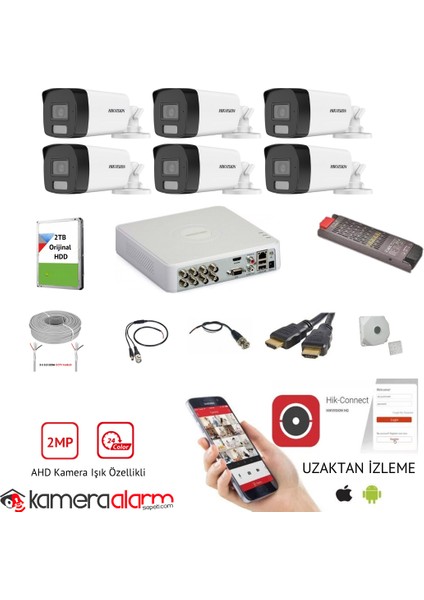 6 Kameralı 7/24 Renkli Görüşlü 2mp Ahd Güvenlik Kamerası - 40 Metre