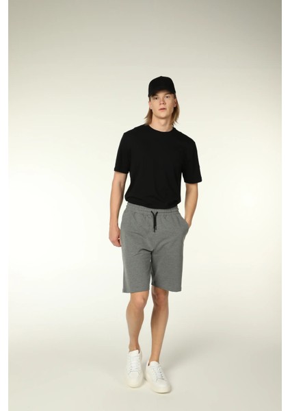 Erkek Basic Regular Fit Tişört Şort Takım Koyu Gri - Siyah