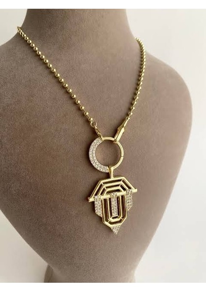 Özel Seri Zirkon Taşlı Marka Model Gold Serenay Kolye