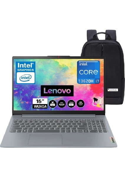 Ideapad Slim 3 16IRH10 Intel Core I7 13620H 40GB 2tb SSD IPS 300NITS Freedos 16`` Wuxga Aydınlatmalı Klavye Taşınabilir Bilgisayar 83K2001VTR Snertech Çanta