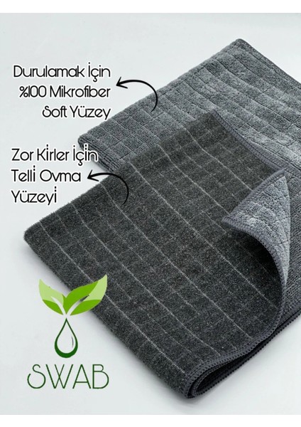 ( 3 Adet Gri ) Zor Kir Halı Koltuk Duşakabin Telli Ovma Temizlik Bezi 40*40
