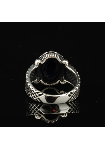 Safir Taşlı El Işi 925 Ayar Gümüş Erkek Yüzük