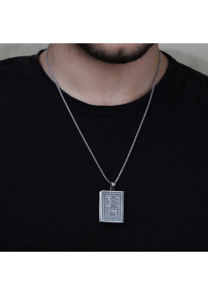 Gümüş Kare Içi Açılabilen Muhammed Muskalık Kolye