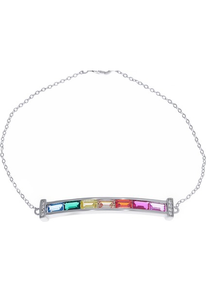 Kadın Renkli Taşlı Model Gümüş Bileklik