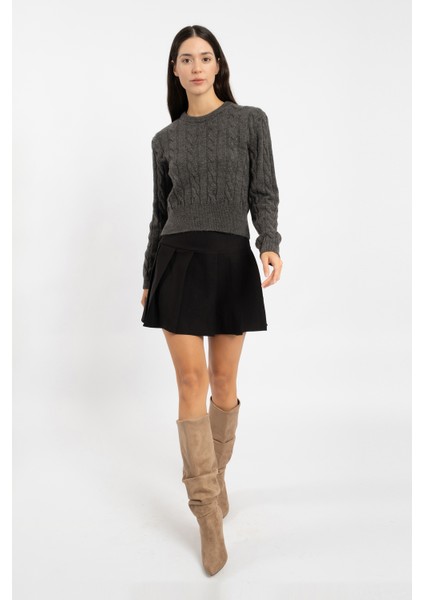 Rtd&vld Kadın VITA-170 Karın Bisiklet Yaka Örgü Desen Triko Kazak Gri fiyatları