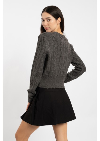 Rtd&vld Kadın VITA-170 Karın Bisiklet Yaka Örgü Desen Triko Kazak Gri modelleri