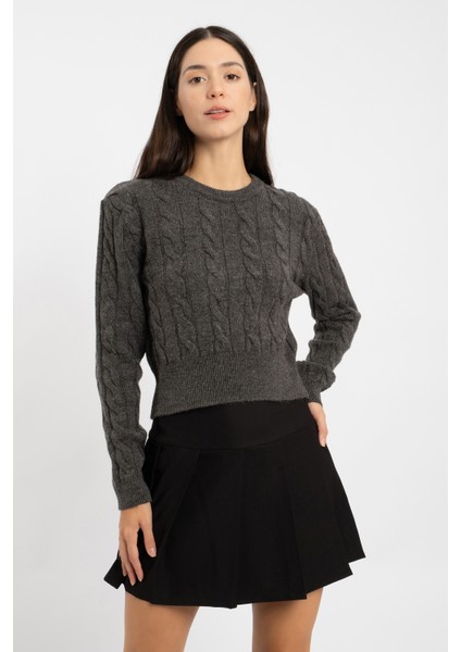 Rtd&vld Kadın VITA-170 Karın Bisiklet Yaka Örgü Desen Triko Kazak Gri fırsatları