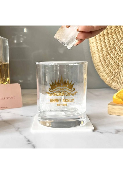 Kral Tacı Isme Özel Renkli Viski Kadehi