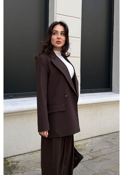 Kadın 2023458577 Kahverengi Düğmeli Blazer Ceket