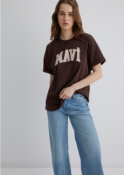 Mavi Logo Baskılı Kahverengi Tişört 1600843-88062