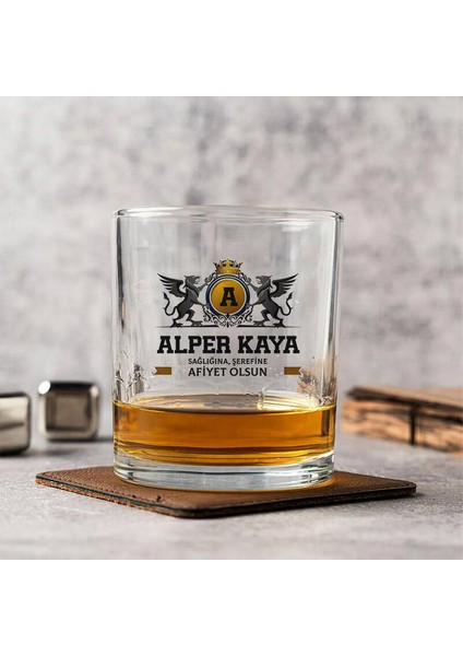 Kanatlı Aslanlar Isme Özel Renkli Viski Kadehi