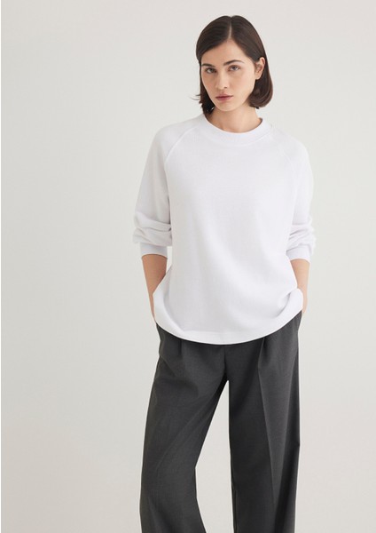 Bisiklet Yaka Beyaz Basic Sweatshirt 1S10161-620