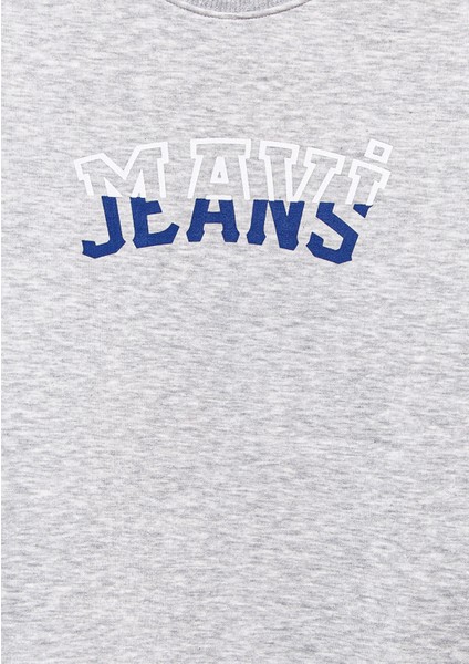 Mavi Logo Baskılı Gri Sweatshirt 6S10031-85438