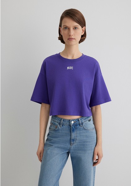 Mavi Logo Baskılı Mor Crop Tişört 1611585-70694