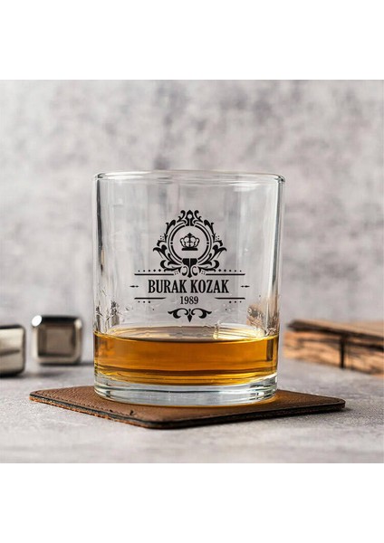 Isme Özel Şık Desen Işlemeli Kristal Viski Bardağı