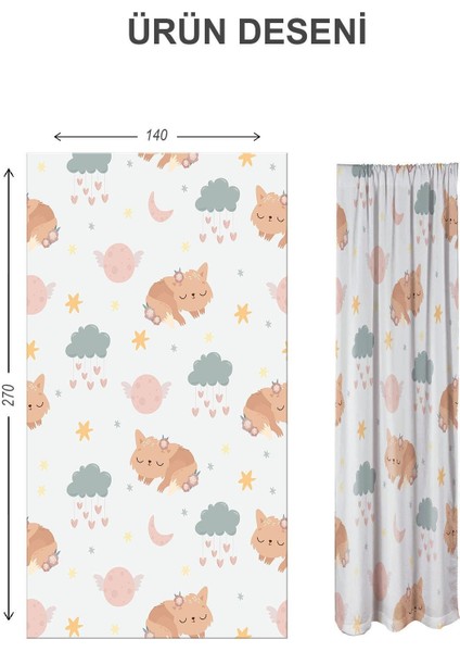 Dijital Baskı Yıkanabilir Dekoratif Modern Desenli 2 Kanat Bebek ve Çocuk Odası Fon Perdesi RB09