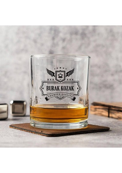 Isme Özel Vintage Desen Işlemeli Viski Bardağı