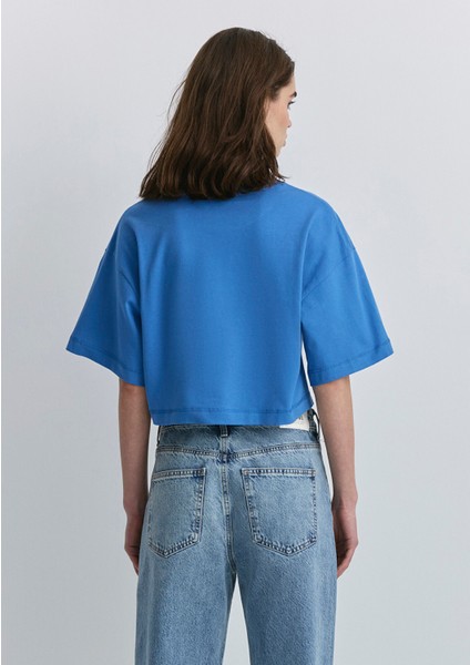 Mavi Patch Logo Baskılı Mavi Crop Tişört 1612892-70885