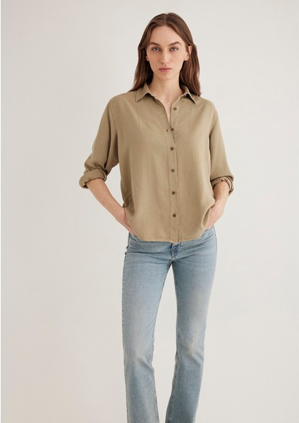 Keten Karışımlı Haki Tencel Gömlek 1211046-70361 fiyatları