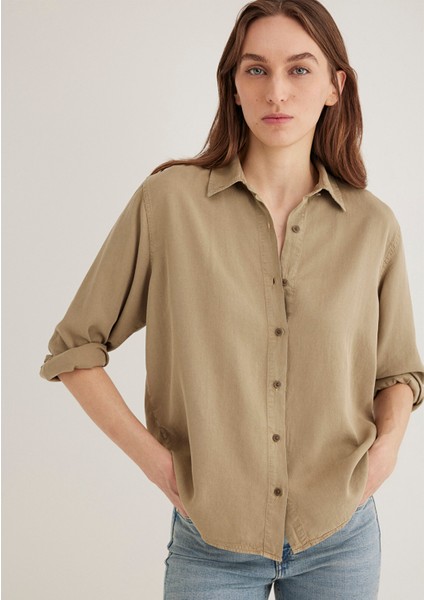 Keten Karışımlı Haki Tencel Gömlek 1211046-70361 modelleri