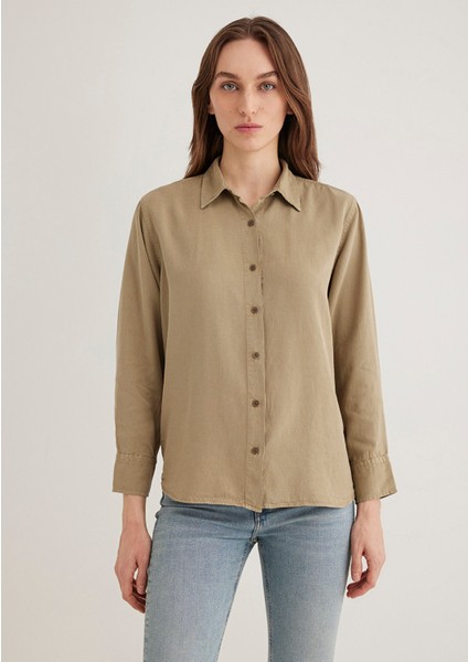 Keten Karışımlı Haki Tencel Gömlek 1211046-70361 fırsatları