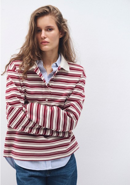 Çizgili Bordo Polo Tişört 1612900-70430