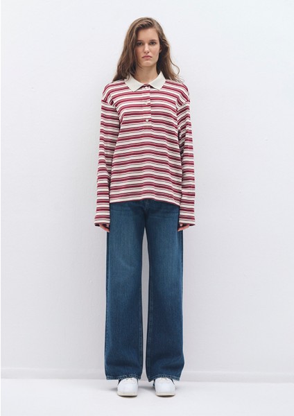 Çizgili Bordo Polo Tişört 1612900-70430 modelleri