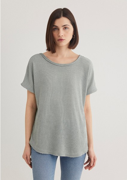 Dokulu Gri Basic Tişört 167311-81325 fırsatları