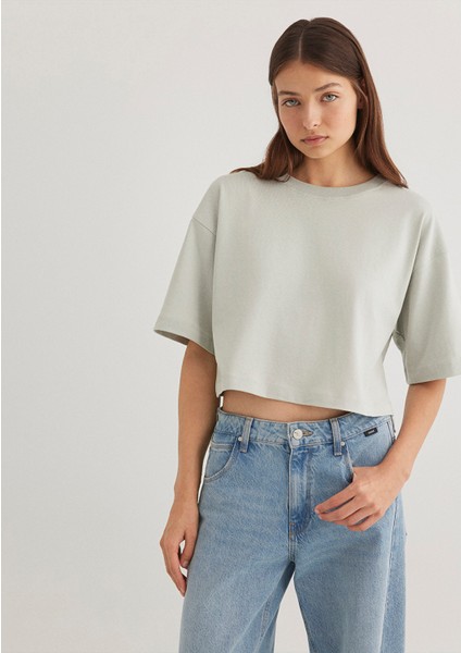 Gri Crop Basic Tişört 1612377-70082