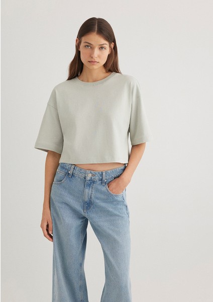 Gri Crop Basic Tişört 1612377-70082 fiyatları