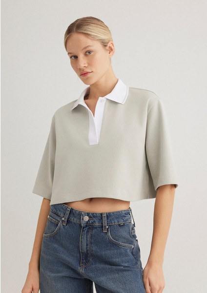 Gri Crop Polo Tişört 1613000-70083