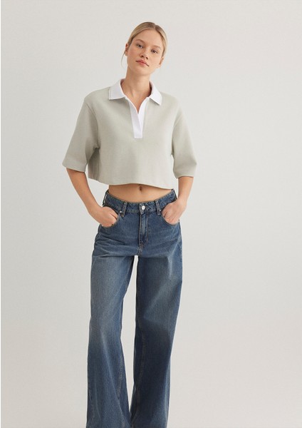 Gri Crop Polo Tişört 1613000-70083 fiyatları