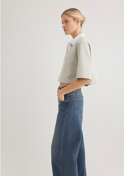 Gri Crop Polo Tişört 1613000-70083 modelleri