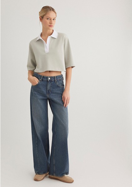Gri Crop Polo Tişört 1613000-70083 fırsatları