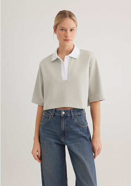Gri Crop Polo Tişört 1613000-70083 indirimleri
