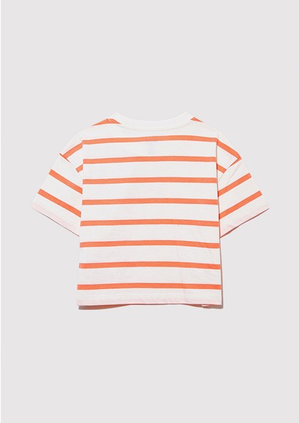 Mavi Logo Baskılı Turuncu Çizgili Crop Tişört 7610182-89310