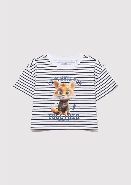 Kedi Baskılı Çizgili Crop Tişört 7610280-85308 fiyatları