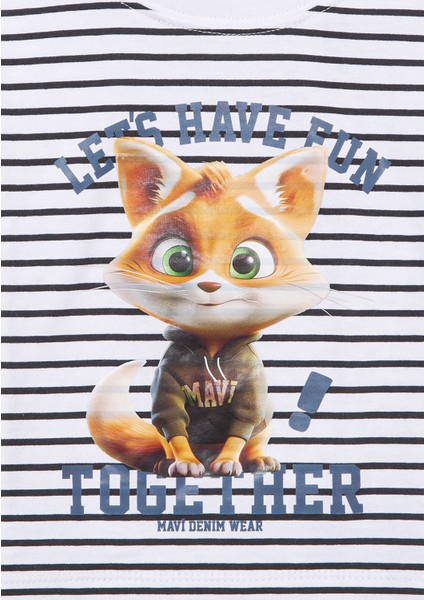 Kedi Baskılı Çizgili Crop Tişört 7610280-85308 fırsatları