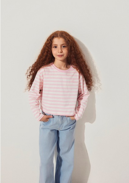 Nakışlı Pembe Çizgili Tişört 7610262-89150