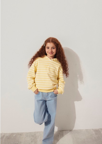 Logo Baskılı Çizgili Sarı Sweatshirt 7S10100-89149